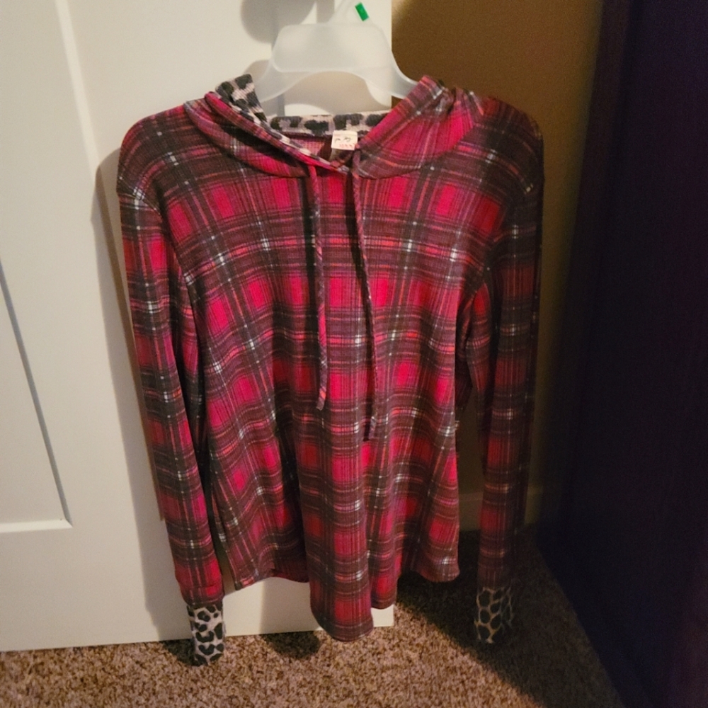 7th Ray Boutique plaid and leopard hoodie